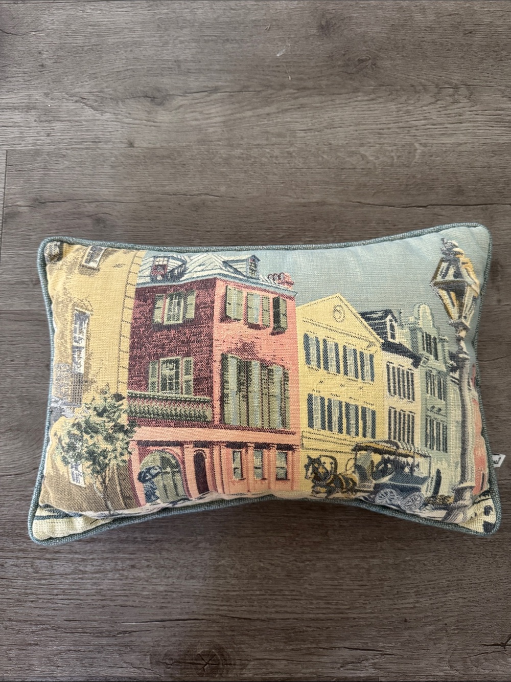 Vintage Riverdale throw pillow. Rainbow row tapestry